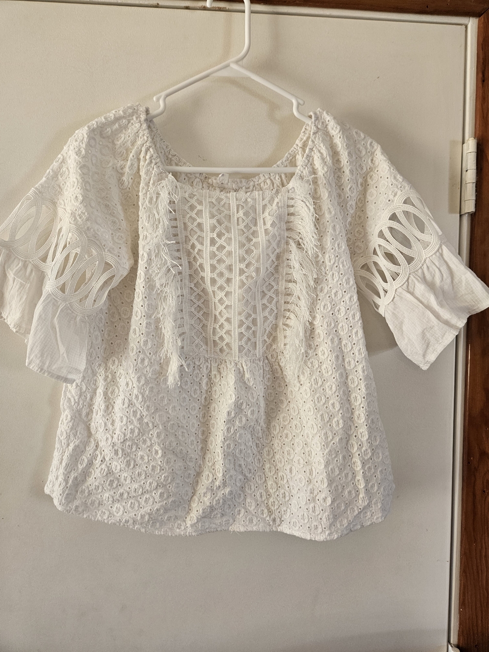 A Loves A M White Eyelet Boho Peasant Top